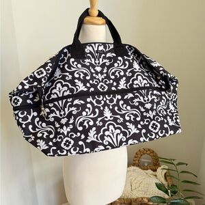 Thirty-One Expandable Utility Tote Black White Damask NWOT